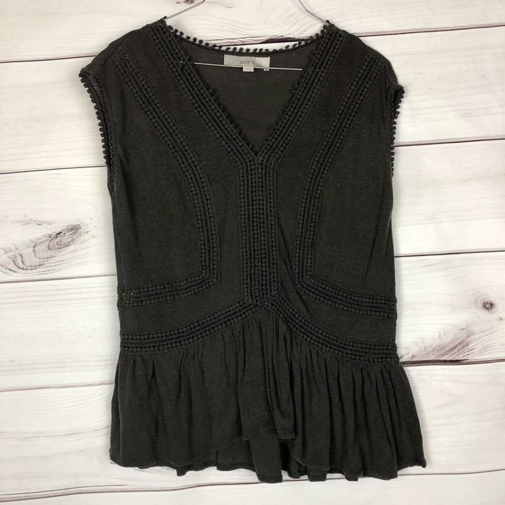 Loft Brown size XS Crochet Embellished Boho Top